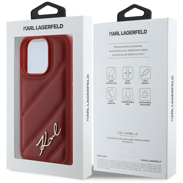 Karl Lagerfeld - Diagonal Quilted Script (KLHCP16LPQDSMGR) - iPhone 16 Pro - Red