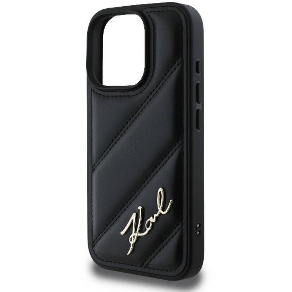 Karl Lagerfeld - Diagonal Quilted Script (KLHCP16XPQDSMGK) - iPhone 16 Pro Max - Black