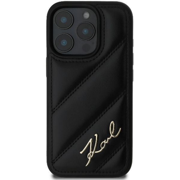 Karl Lagerfeld - Diagonal Quilted Script (KLHCP16XPQDSMGK) - iPhone 16 Pro Max - Black