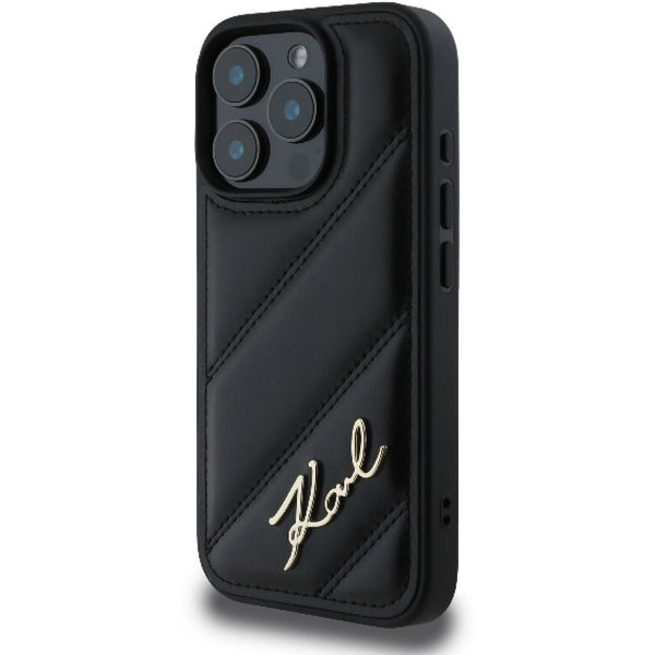 Karl Lagerfeld - Diagonal Quilted Script (KLHCP16XPQDSMGK) - iPhone 16 Pro Max - Black