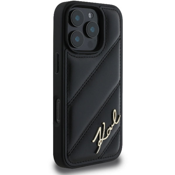 Karl Lagerfeld - Diagonal Quilted Script (KLHCP16XPQDSMGK) - iPhone 16 Pro Max - Black
