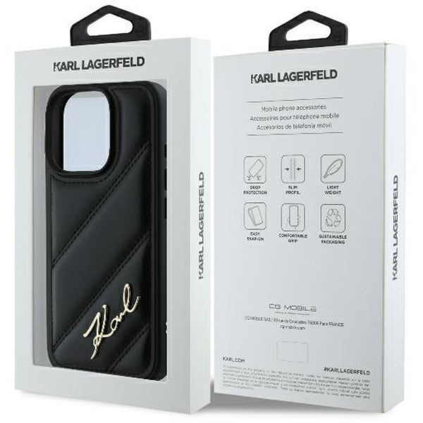Karl Lagerfeld - Diagonal Quilted Script (KLHCP16XPQDSMGK) - iPhone 16 Pro Max - Black
