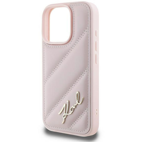 Karl Lagerfeld - Diagonal Quilted Script (KLHCP16XPQDSMGP) - iPhone 16 Pro Max - Pink