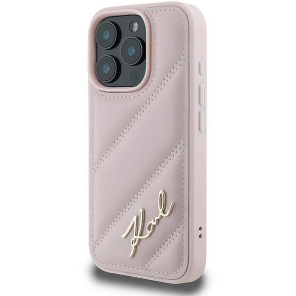 Karl Lagerfeld - Diagonal Quilted Script (KLHCP16XPQDSMGP) - iPhone 16 Pro Max - Pink