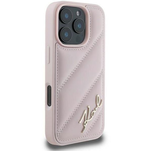 Karl Lagerfeld - Diagonal Quilted Script (KLHCP16XPQDSMGP) - iPhone 16 Pro Max - Pink
