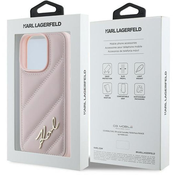 Karl Lagerfeld - Diagonal Quilted Script (KLHCP16XPQDSMGP) - iPhone 16 Pro Max - Pink