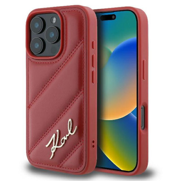 Karl Lagerfeld - Diagonal Quilted Script (KLHCP16XPQDSMGR) - iPhone 16 Pro Max - Red