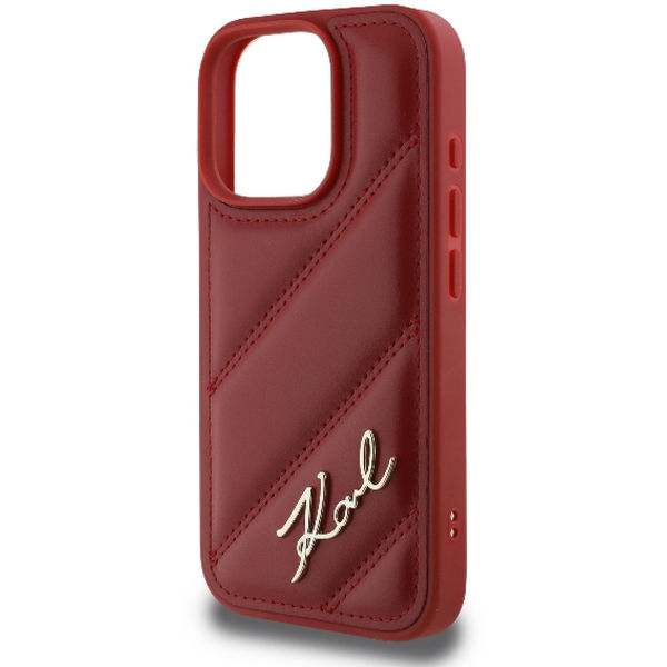 Karl Lagerfeld - Diagonal Quilted Script (KLHCP16XPQDSMGR) - iPhone 16 Pro Max - Red