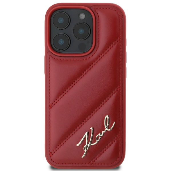 Karl Lagerfeld - Diagonal Quilted Script (KLHCP16XPQDSMGR) - iPhone 16 Pro Max - Red