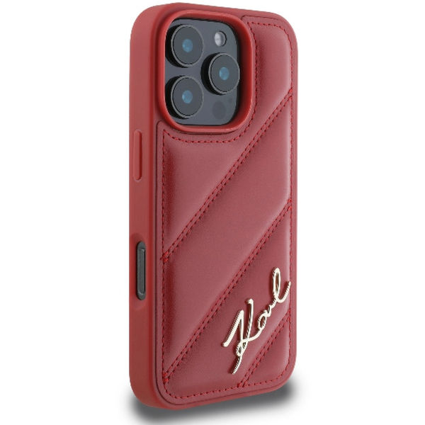 Karl Lagerfeld - Diagonal Quilted Script (KLHCP16XPQDSMGR) - iPhone 16 Pro Max - Red