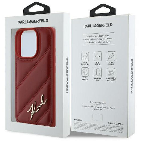 Karl Lagerfeld - Diagonal Quilted Script (KLHCP16XPQDSMGR) - iPhone 16 Pro Max - Red