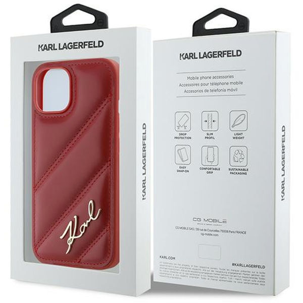 Karl Lagerfeld - Diagonal Quilted Script (KLHCP15SPQDSMGR) - iPhone 15 - Red