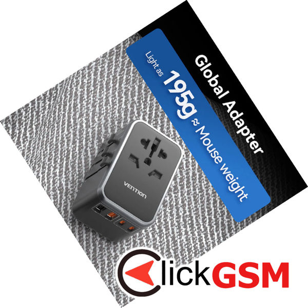 Vention - Travel Adapter (FJFB0) - 2x USB-C, 2x USB, EU, UK, AUS, US, 65W, GaN Technology, Fast Charging - Black