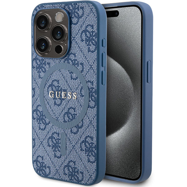 Guess - 4G Collection Leather MagSafe (GUHMP15LG4GFRB) - iPhone 15 Pro - Blue