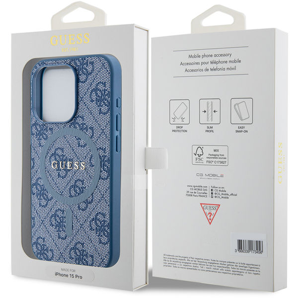 Guess - 4G Collection Leather MagSafe (GUHMP15LG4GFRB) - iPhone 15 Pro - Blue