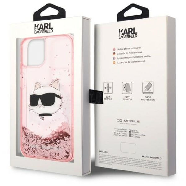 Karl Lagerfeld - Hardcase Glitter (KLHCP14MLNCHCP) - iPhone 14 Plus - Pink Choupette Head