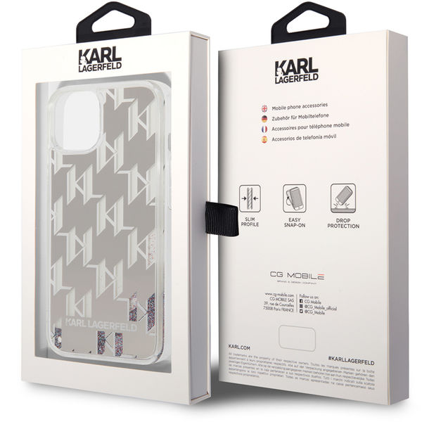 Karl Lagerfeld - Hardcase Liquid Glitter (KLHCP14SLMNMS) - iPhone 14 - Silver Monogram