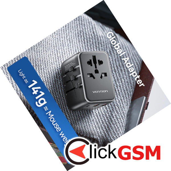 Vention - Travel Adapter (FJEB0) - Type-C, 2x USB, EU, UK, AUS, US, 20W, Fast Charging, Compact - Black