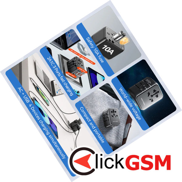 Vention - Travel Adapter (FJEB0) - Type-C, 2x USB, EU, UK, AUS, US, 20W, Fast Charging, Compact - Black