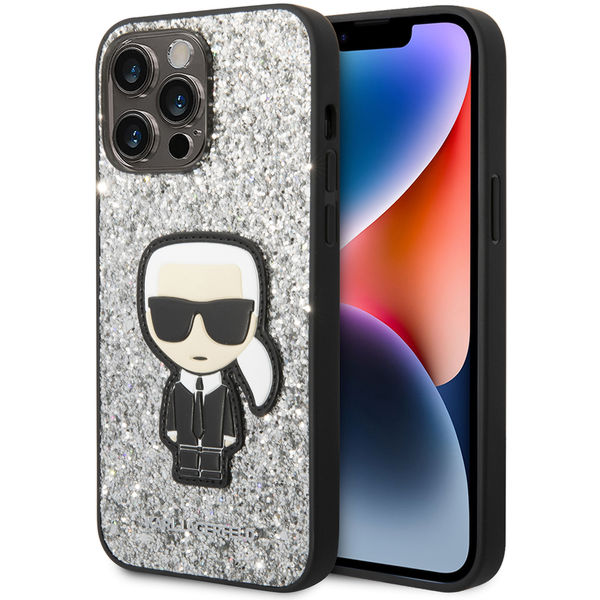 Karl Lagerfeld - Hardcase Glitter (KLHCP14XGFKPG) - iPhone 14 Pro Max - Silver Flakes Ikonik