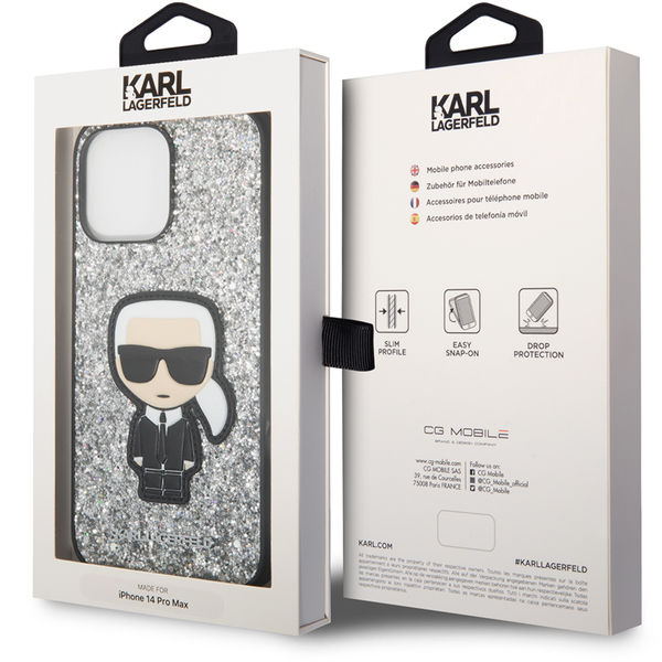 Karl Lagerfeld - Hardcase Glitter (KLHCP14XGFKPG) - iPhone 14 Pro Max - Silver Flakes Ikonik
