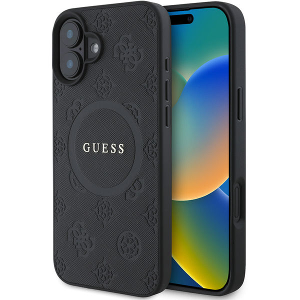 Guess - Saffiano Peony Classic Logo MagSafe (GUHMP16MPSAPSMEK) - iPhone 16 Plus - Black