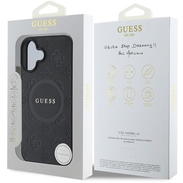 Guess - Saffiano Peony Classic Logo MagSafe (GUHMP16MPSAPSMEK) - iPhone 16 Plus - Black