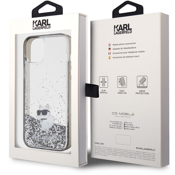Karl Lagerfeld - Hardcase Liquid Glitter (KLHCP15MLKCNSK) - iPhone 15 Plus - Transparent Choupette