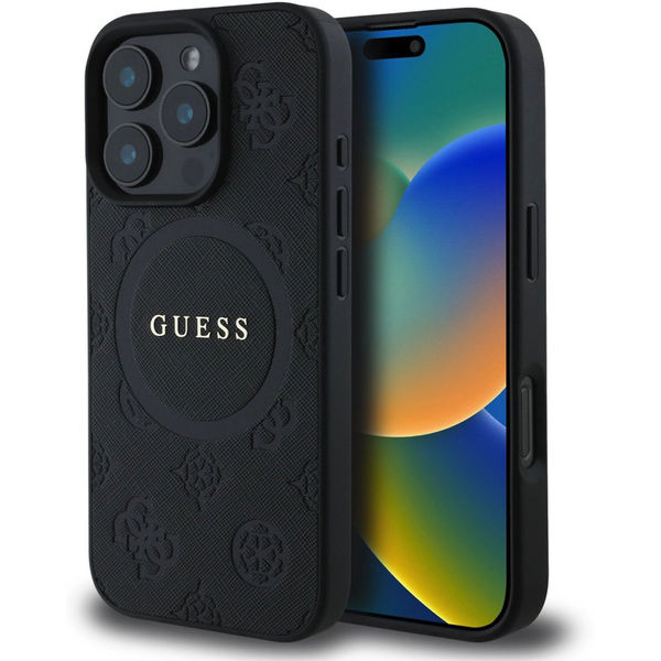 Guess - Saffiano Peony Classic Logo MagSafe (GUHMP16XPSAPSMEK) - iPhone 16 Pro Max - Black