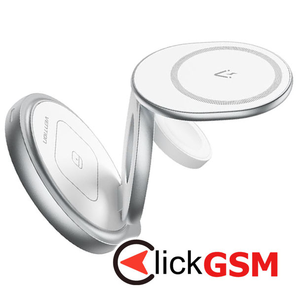 Vention - Wireless Charger (FGEI0) - 15W, 3in1 Fast Charging, Magnetic Stand, MagSafe, 360° Rotation, Foldable - Silver