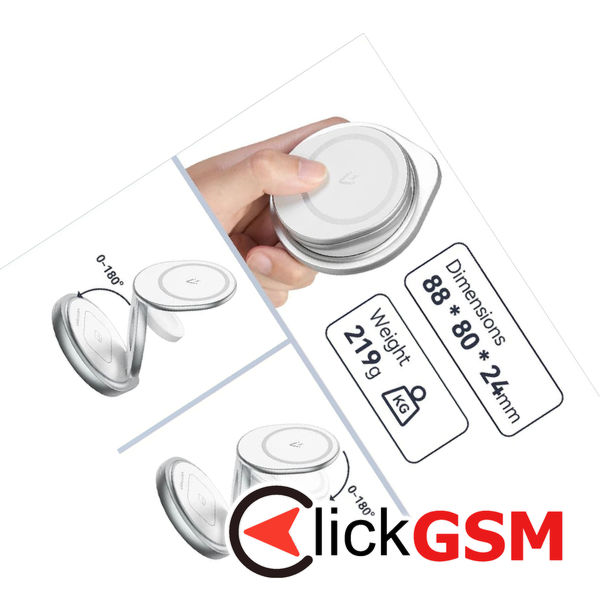 Vention - Wireless Charger (FGEI0) - 15W, 3in1 Fast Charging, Magnetic Stand, MagSafe, 360° Rotation, Foldable - Silver