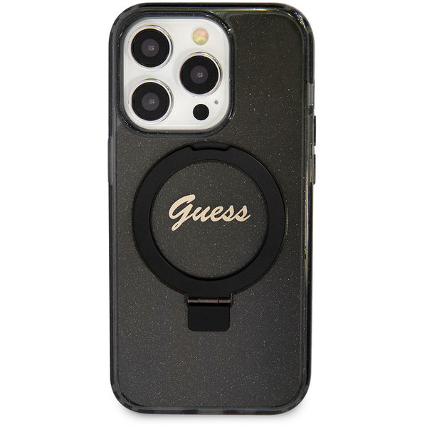 Guess - Ring Stand Script Glitter MagSafe (GUHMP15LHRSGSK) - iPhone 15 Pro - Black