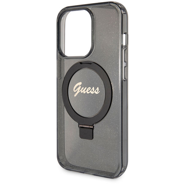 Guess - Ring Stand Script Glitter MagSafe (GUHMP15LHRSGSK) - iPhone 15 Pro - Black