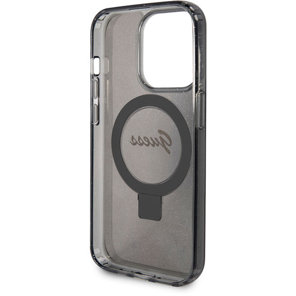 Guess - Ring Stand Script Glitter MagSafe (GUHMP15LHRSGSK) - iPhone 15 Pro - Black