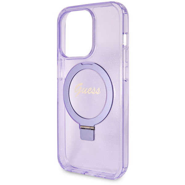 Guess - Ring Stand Script Glitter MagSafe - iPhone 15 Pro (GUHMP15LHRSGSU) - Purple
