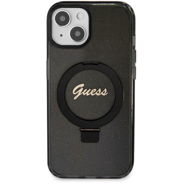 Guess - Ring Stand Script Glitter MagSafe (GUHMP15MHRSGSK) - iPhone 15 Plus - Black