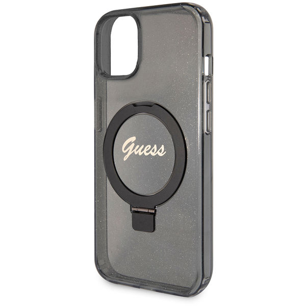 Guess - Ring Stand Script Glitter MagSafe (GUHMP15MHRSGSK) - iPhone 15 Plus - Black