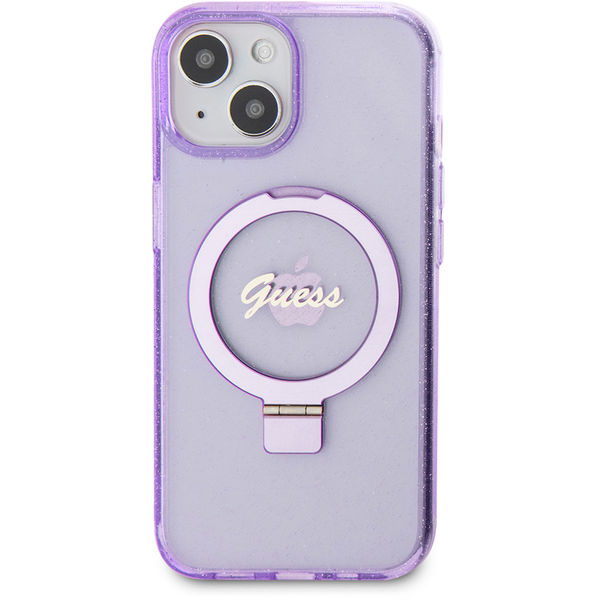 Guess - Ring Stand Script Glitter MagSafe (GUHMP15MHRSGSU) - iPhone 15 Plus - Purple