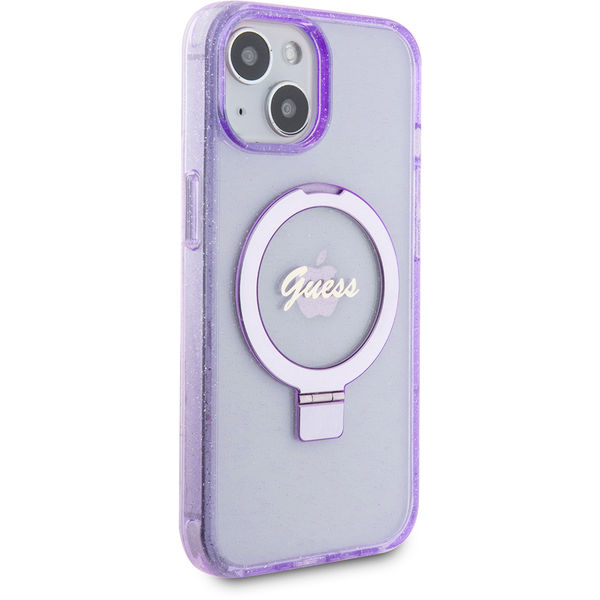 Guess - Ring Stand Script Glitter MagSafe (GUHMP15MHRSGSU) - iPhone 15 Plus - Purple