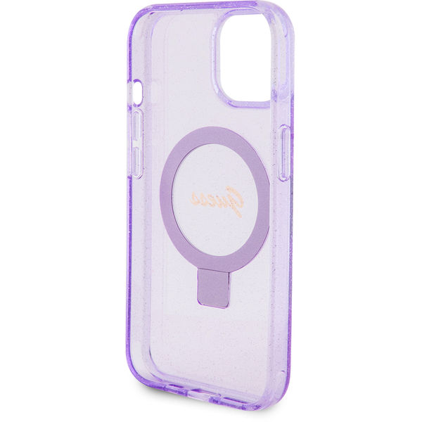 Guess - Ring Stand Script Glitter MagSafe (GUHMP15MHRSGSU) - iPhone 15 Plus - Purple