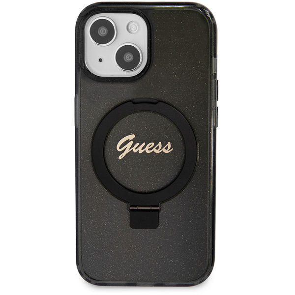 Guess - Ring Stand Script Glitter MagSafe (GUHMP15SHRSGSK) - iPhone 15 - Black
