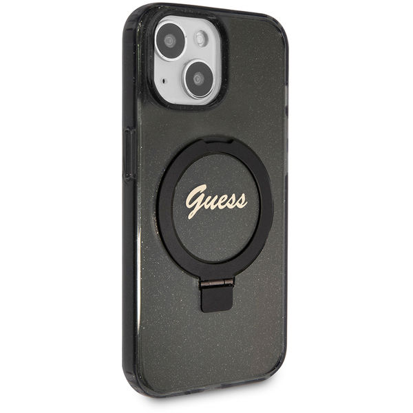 Guess - Ring Stand Script Glitter MagSafe (GUHMP15SHRSGSK) - iPhone 15 - Black