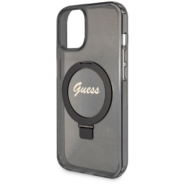 Guess - Ring Stand Script Glitter MagSafe (GUHMP15SHRSGSK) - iPhone 15 - Black