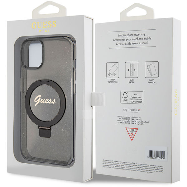 Guess - Ring Stand Script Glitter MagSafe (GUHMP15SHRSGSK) - iPhone 15 - Black