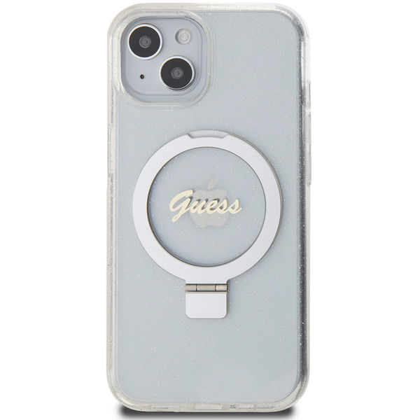 Guess - Ring Stand Script Glitter MagSafe (GUHMP15SHRSGSD) - iPhone 15 - Clear