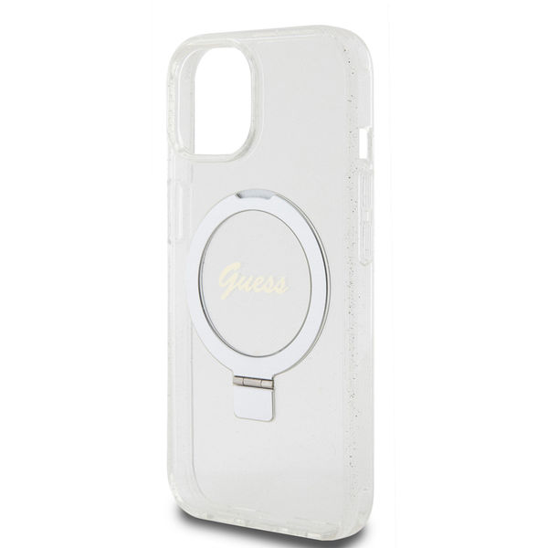 Guess - Ring Stand Script Glitter MagSafe (GUHMP15SHRSGSD) - iPhone 15 - Clear
