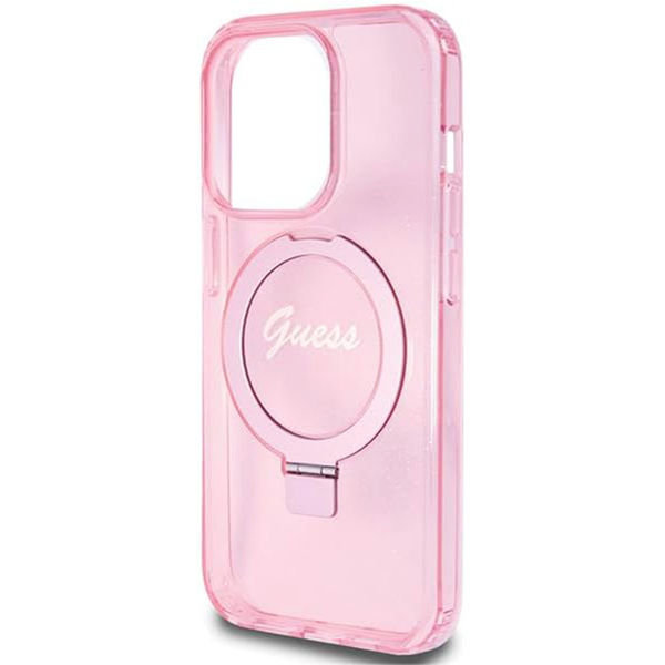 Guess - Ring Stand Script Glitter MagSafe (GUHMP15XHRSGSP) - iPhone 15 Pro Max - Pink