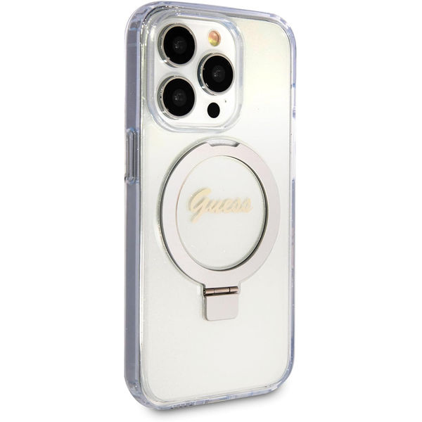 Guess - Ring Stand Script Glitter MagSafe (GUHMP15XHRSGSD) - iPhone 15 Pro Max - Clear