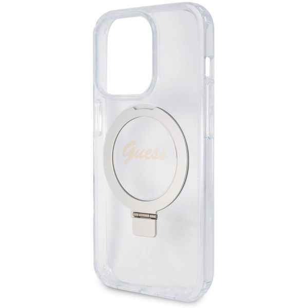 Guess - Ring Stand Script Glitter MagSafe (GUHMP15XHRSGSD) - iPhone 15 Pro Max - Clear