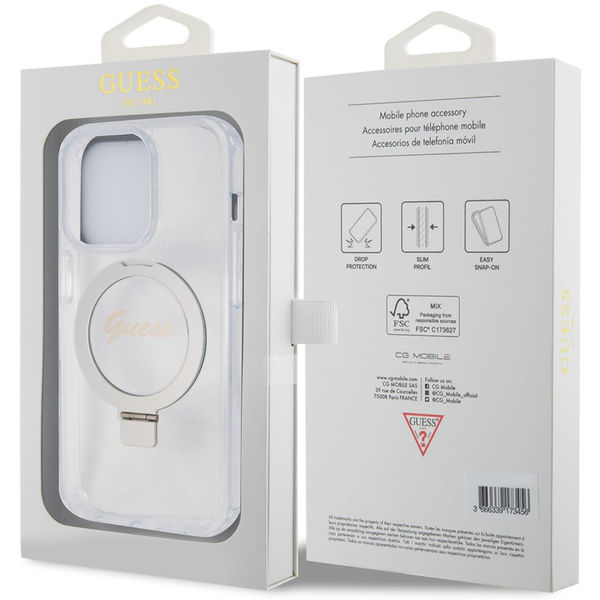 Guess - Ring Stand Script Glitter MagSafe (GUHMP15XHRSGSD) - iPhone 15 Pro Max - Clear